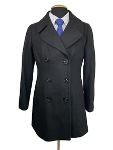 ANNE KLEIN Herren schwarz Wollmischung Knopfleiste Mantel PEACOAT GRÖSSE "S" - Bild 1 von 10