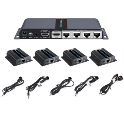 Up to 40M/131Ft,1x4 HDMI Extender Splitter Loop-out Over CAT6/6a/7 With IR EDID - Image 1 of 4