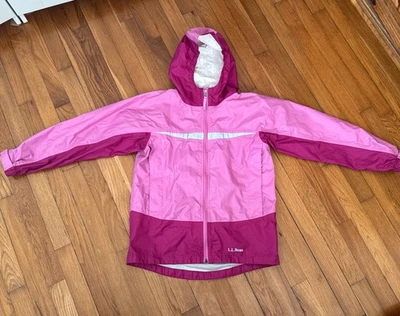 Chaqueta de lluvia LL Bean Girls clásica rosa con capucha talla L 14-16 Foto 1 de 4
