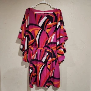 Trina Turk Mingus Kimono Sleeve Geometric Dress Pink Red Mini Sz XL Cover Up - Picture 1 of 14
