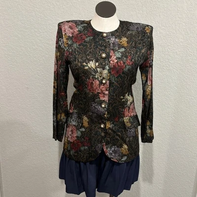 Conjunto de Traje Blazer Falda Tapiz Floral Vintage Dawn Joy Talla 13/14 Foto 1 de 4