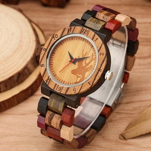 Handmade Nature Wood Women Analog Quartz Watch Full Wood Band Bracelet Deer Dial - Picture 1 of 9