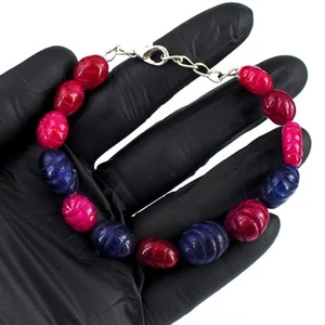 Carved Blue Sapphire & Ruby 117.00 Cts Beaded Grade Awesome Bracelet VK 52 E702 - Picture 1 of 3