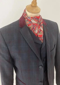 Madcap Mod Jacket & Waistcoat Tartan Style Check Velvet Collar Size 36”/38” R - Picture 1 of 15