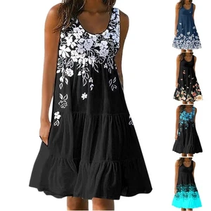 Plus Size Women's Floral Vest Dress Summer Sleeveless Holiday Mini Sundress UK@% - Picture 1 of 15
