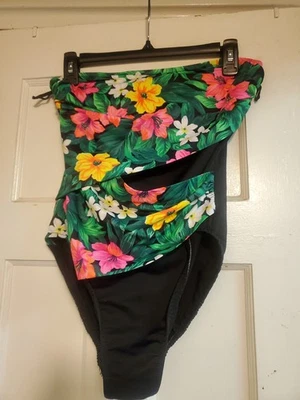 Traje de baño Miraclesuit de una pieza bandeau negro floral con aros talla 8/10 para mujer Foto 1 de 4