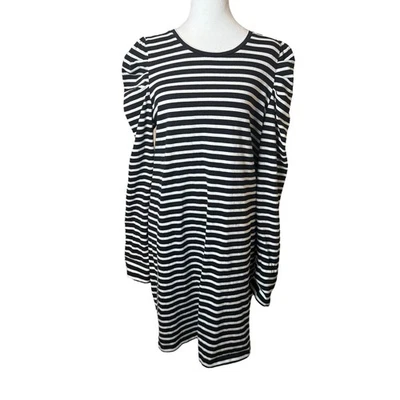 Rebecca Minkoff Talia T-Shirt Dress Long Puff Sleeve Striped Black Extra Large - Image 1 of 4