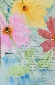 Original Signed Watercolor Painting. Floral. Abstract. Colorful. Florals. Pink - Picture 1 of 1