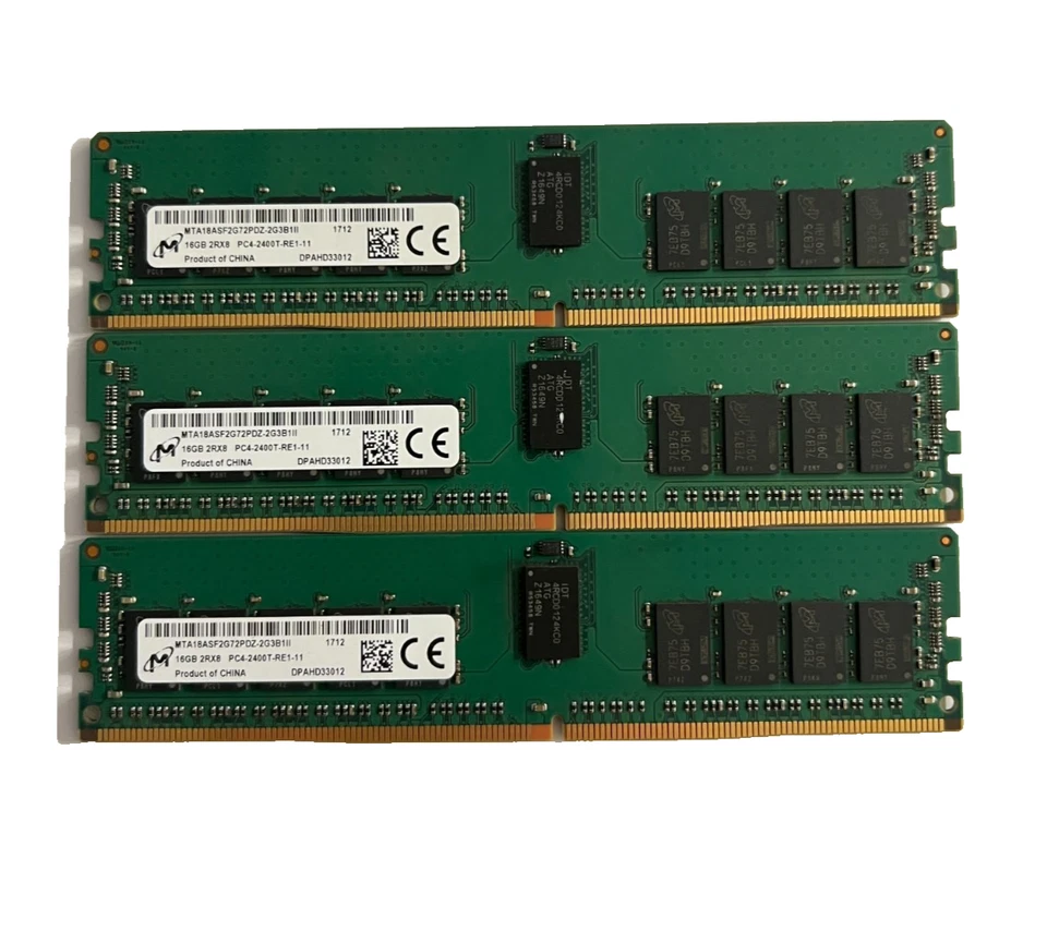 [48GB] - LOT OF 3x 16GB DDR4 ECC 2400 Micron Registered Server RAM - Image 1 of 2