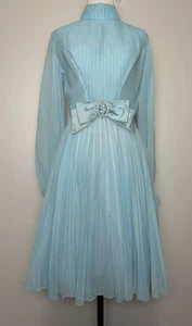 Vintage 60er blau Organza Party Kleid 14 ILGWU Plissee Strass Schleife Cocktail USA - Bild 1 von 11
