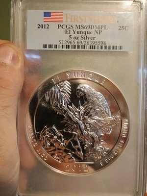 2012- EL YUNQUE PARK NP America the Beautiful 5 OZ. SILVER PCGS MS69 DMPL 25C - Image 1 of 4