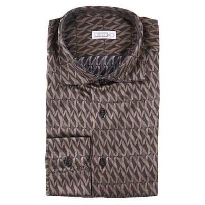 Camisa de vestir Zilli dorada y negra estampada seda extrafina 18,5 (UE 47) 3XL NUEVA CON ETIQUETAS Foto 1 de 4