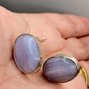 Clip on earrings purple stamped SM 925 silver vintage costume jewellery - Picture 1 of 9