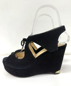 Jimmy Choo Black Suede Nayeem Platform Wedge Heels Size 35.5 - 5/5.5 - Picture 1 of 6