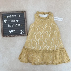 NUEVO CON ETIQUETAS JANIE AND JACK Vestido de Vacaciones de Encaje Dorado Talla 3 3T - Imagen 1 de 3