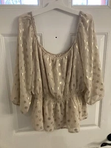 Francescas mi ami Herbst Elfenbein Gold Schulterfrei Shirt Top Bluse Größe XL. Neu mit Etikett - Bild 1 von 8