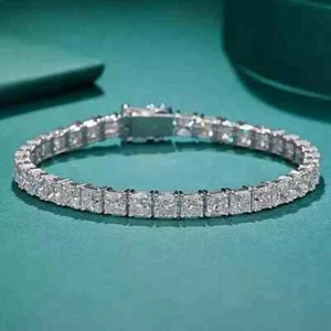 15.00Ct Princess Cut Lab Created Diamond Tennis Bracelet 14k White Gold Plated - Picture 1 of 9