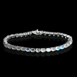 Brazalete de tenis de plata de ley 925 con piedra lunar arco iris natural de 5X4 mm - Imagen 1 de 5