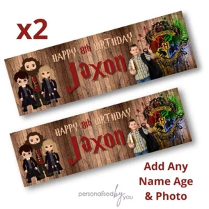 2x Personalised Harry Potter PHOTO Birthday Banner LARGE Poster ANY NAME AGE - Picture 1 of 1
