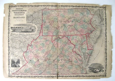 Карта Джонсона Пенсильвании, Вирджинии, Делавэра и Мэриленда, 1861 - Изображение 1 из 4
