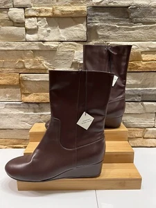 Cole Haan Chocolate Brown Leather Zip Mid Calf Boots Women's Size 7.5B E15-BT - Picture 1 of 13