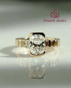 2.60 Ct Elongated Cushion & Baguette Lab Grown Diamond 10K Gold Engagement Ring - Picture 1 of 9