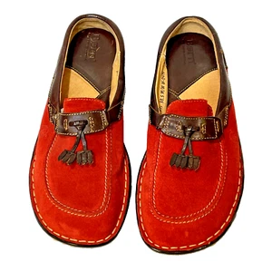 BORN Red Suede Loafer Mules Slip-on Clogg Shoes Women's Size 7 1/2 New w/o tags - Picture 1 of 9