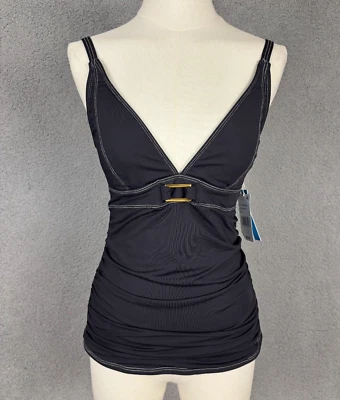 Camiseta tankini Bleu by Rod Beattie para mujer A Fine Line acanalada negra talla 4 nueva con etiquetas. Foto 1 de 4