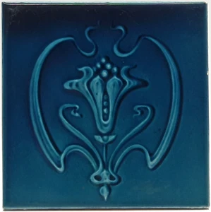 Antique Fireplace Majolica Tile Blue Glaze Floral Design AE2 - Picture 1 of 3