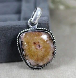 Natural Yellow Slice Druzy Silver Plated Rough Stone Rare Pendant Valentine Gift - Picture 1 of 6