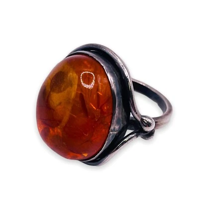 Anillo de cóctel vintage ámbar báltico de plata de ley 925 para mujer talla 5,25 - 5779 Foto 1 de 4