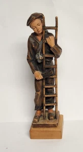 FIGURA DE MADERA DE ITALIA TALLADA A MANO DE COLECCIÓN NIÑO SOSTENIENDO ESCALERA CHIMENEA BARRIDO 8.5" - Imagen 1 de 12