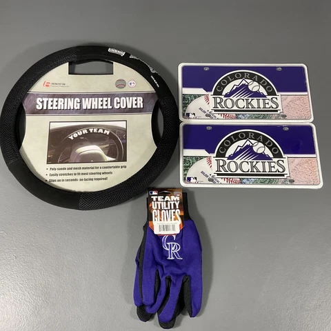 Colorado Rockies Wheel Cover, Auto Tag, Utility Gloves MLB Ultimate Fan Gift Lot Cover