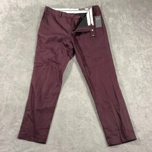 NUEVO CON ETIQUETAS H & M Calce Ajustado 40 R Hombres Mezcla de Lino Traje Pantalón Rojo Borgoña Ligero Elegante - Imagen 1 de 16