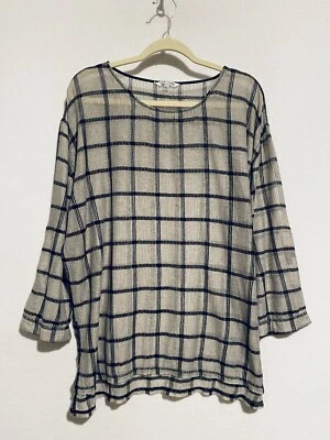 John Mark Top 女式大号窗玻璃束腰外衣卷片 3/4 袖透明 Lagenlook — 第 1/4 张图片