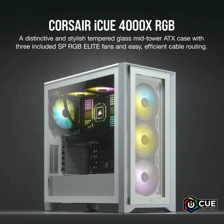 Corsair Carbide Series 4000X RGB E-ATX, ATX, Tempered Glass Front & Side. White - Image 1 of 1