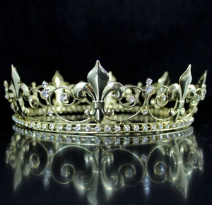 Teatro Medieval Rey Oro Metal Corona Flor de Lis Hombre Accesorio para Cabello H910 - Imagen 1 de 5