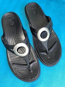 CROCS Silver Ring Black Wedges High Heels Sandals Comfort Slides Size 6 ❤️sj7m66 - Picture 1 of 11