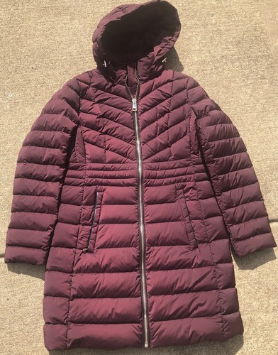 Michael Kors Cappotto Donna Medio Lungo Tampone Borgogna Cappuccio Rimovibile