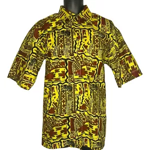 Lime Green And Brown Tribal Print Men Collar Shirts - Picture 1 of 4