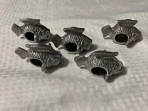 Fish Napkin Rings Set of 5 Silver Tone Metal - Picture 1 of 12