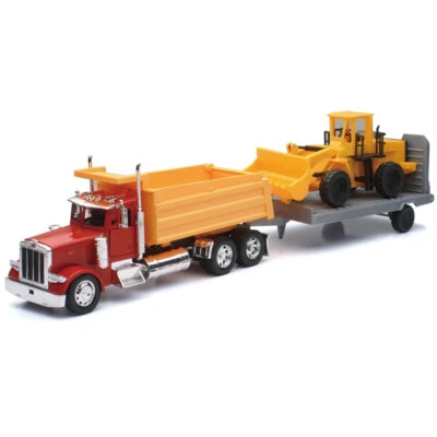 1/32 New Ray Peterbilt 379 Dump Truck with Wheel Loader Red SS-10673 - Image 1 of 3
