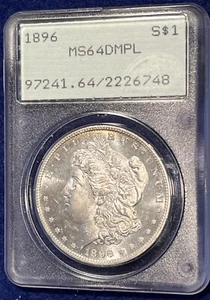 Sonaglio! 1896-P Morgan Silver Dollar Deep Mirror Proof Like! PCGS MS64 DMPL - Foto 1 di 4