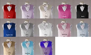 Boys 4pc Satin Vest Set including satin vest, bowtie, tie and hanky - Picture 1 of 1
