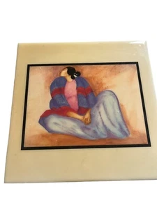 R. C. Gorman Fliese. Frau mit blauer Decke 7,5 x 7,5 1977 New Mexico  - Bild 1 von 3