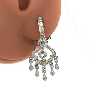Designer ISP 14K White Gold Diamond Heart Dangle Chandelier Drop Stud Earrings - Picture 1 of 11