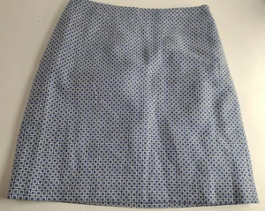 Boden Skirt Size 6R Wool Linen Blue Geometric Fully Lined Made in Romania - Picture 1 of 6