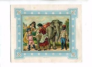 Vintage Print CHILDREN WITH ELEPHANT Rides African keeper - Picture 1 of 1
