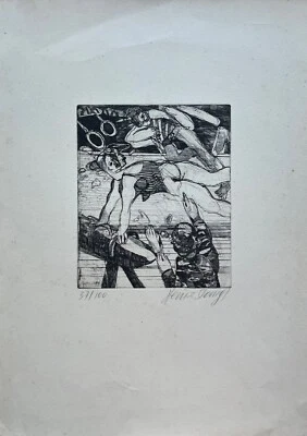 Radierung Heinz Stangl Frau am Pferd Sportlerin und Trainer Ringe Turnerin Akt - Bild 1 von 4