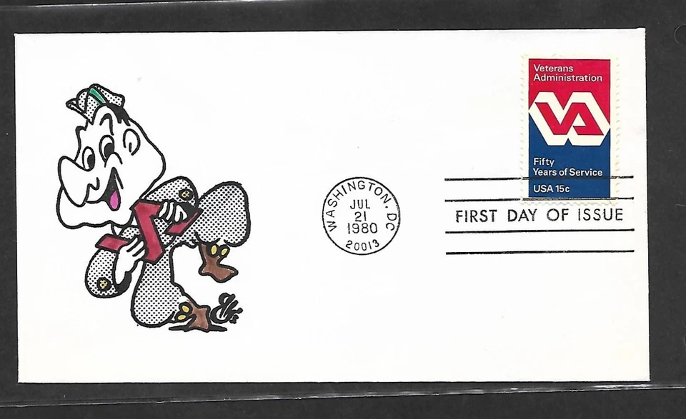 USA HAND PAINTED VETERAN 50 YEARS SRV 1980 RICH ELLIS ANIMATED FDC + CACHET - Image 1 of 1